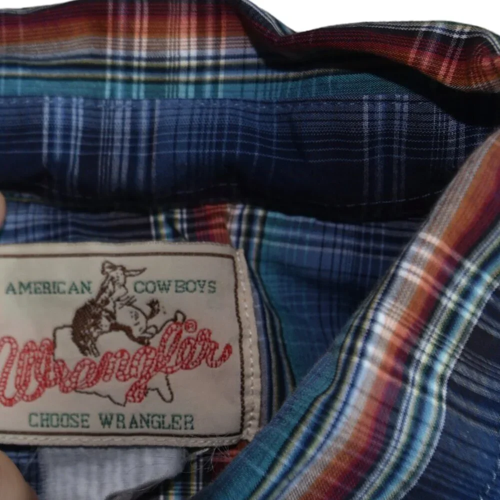 Wrangler Men's Vintage Southwestern Color Plaid Pearl Snaps Shirt Fits L/XL - Picture 6 of 8